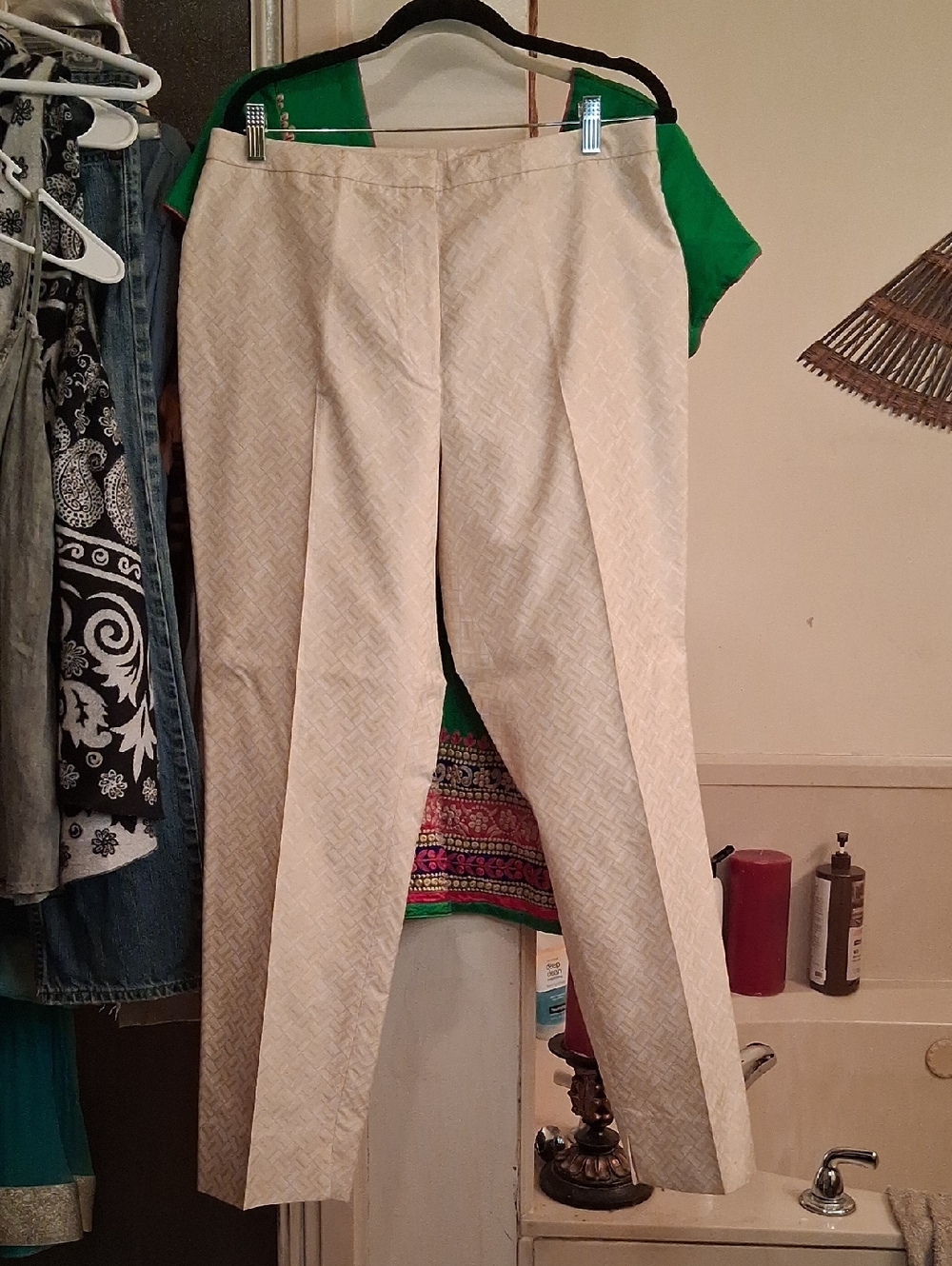 Rena Rowan Cream Textured Ankle Cropped-Leg Dress Pants